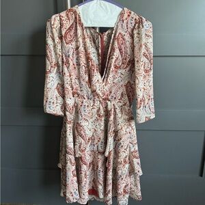 Skies Are Blue Paisley Long Sleeve Dress - Red and Cream